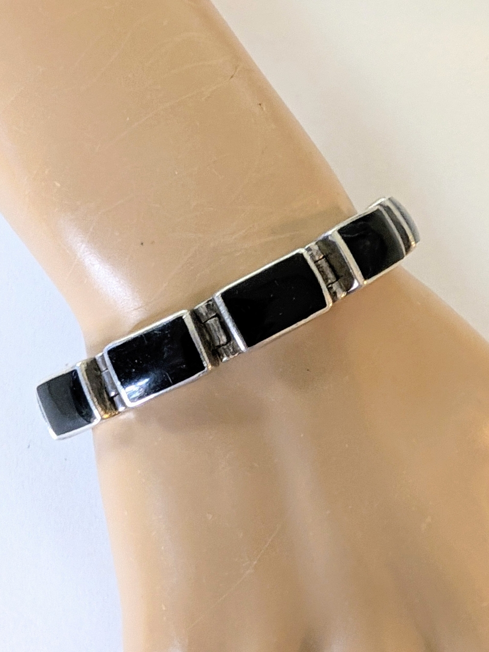 Sterling Silver & Onyx Link Chunky 925 Bracelet 37 Grams